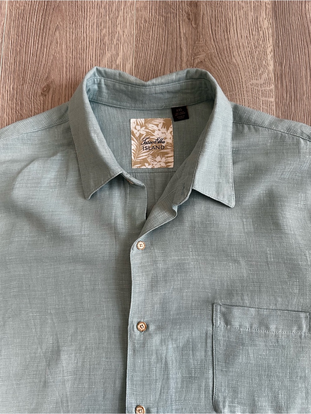 Tasso Elba Island Silk Linen Blend Short Sleeve Button Up Shirt XXL Sage Green